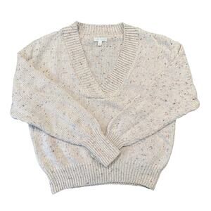 Abound Cream Speckled V-Neck Sweater, Women's Large, Cotton Blend